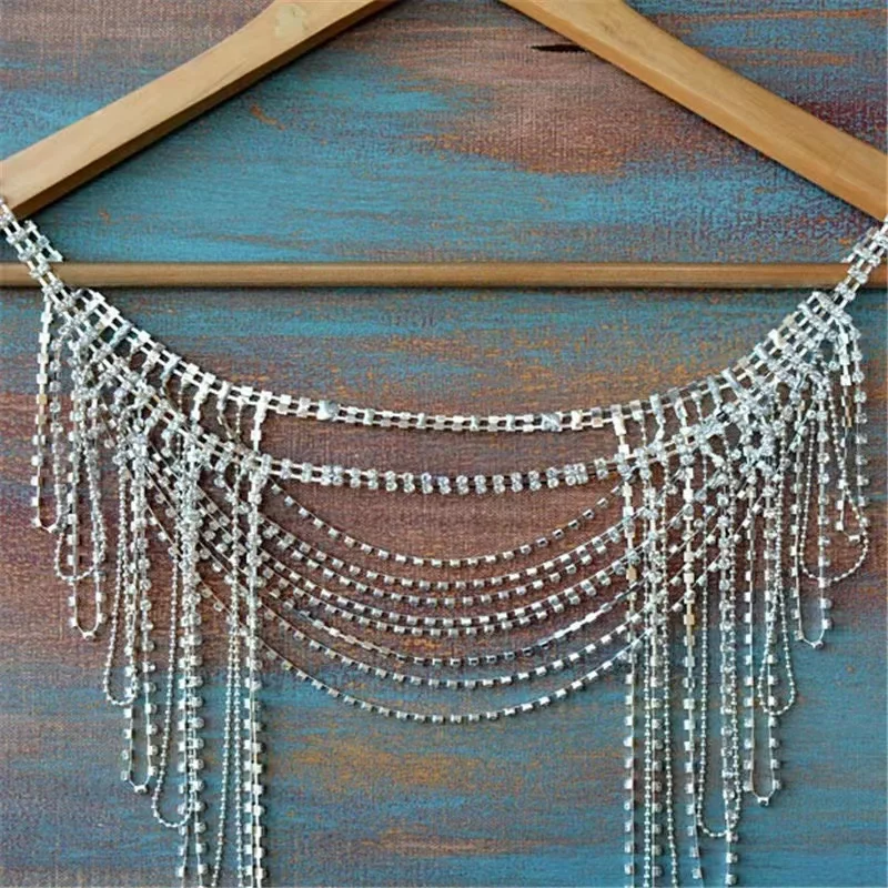 Luxury Rhinestone Shoulder Hain Jewelry Multi-level Design Boho Style Wedding Bride Crystal Shawl Body Chain Free Shipping