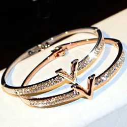 JUWANG Trend Fashion Korea Simple Micro Inlaid Zircon Word Lady Bracelets for Women Temperament Exquisite Luxury Bangle Jewelry