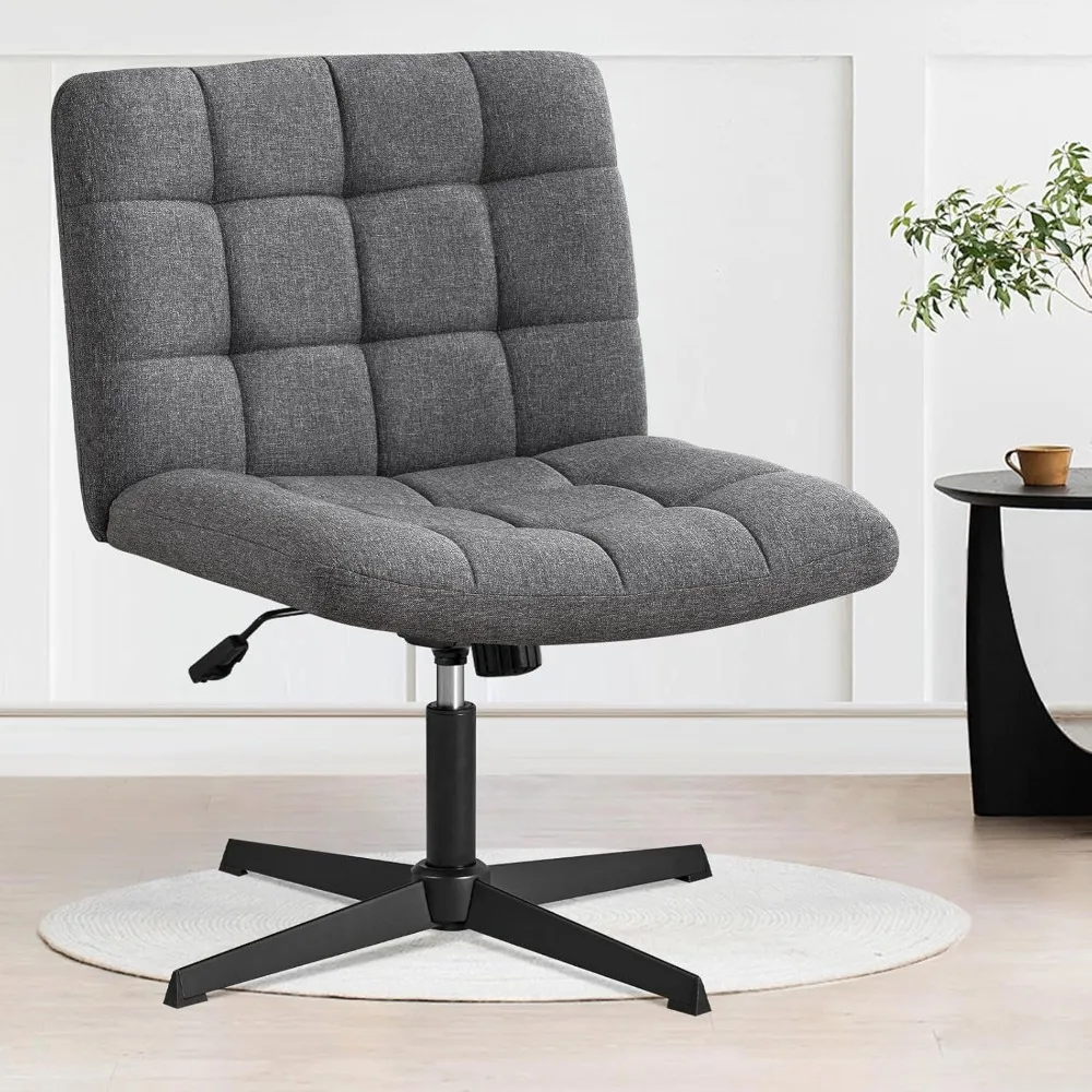 

Furniliving ,Comfy Legged Desk Chair No Wheels Armless Modern Swivel Chair with Mid Back, Height Adjustable for Home Office,Grey