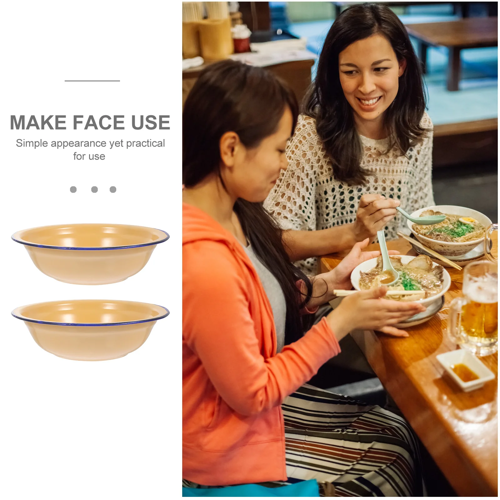 

2 Pcs Retro Decor Enamel Bowl Vintage Platters Soup Plate Serving Bowls Basin Serve Dishes Large