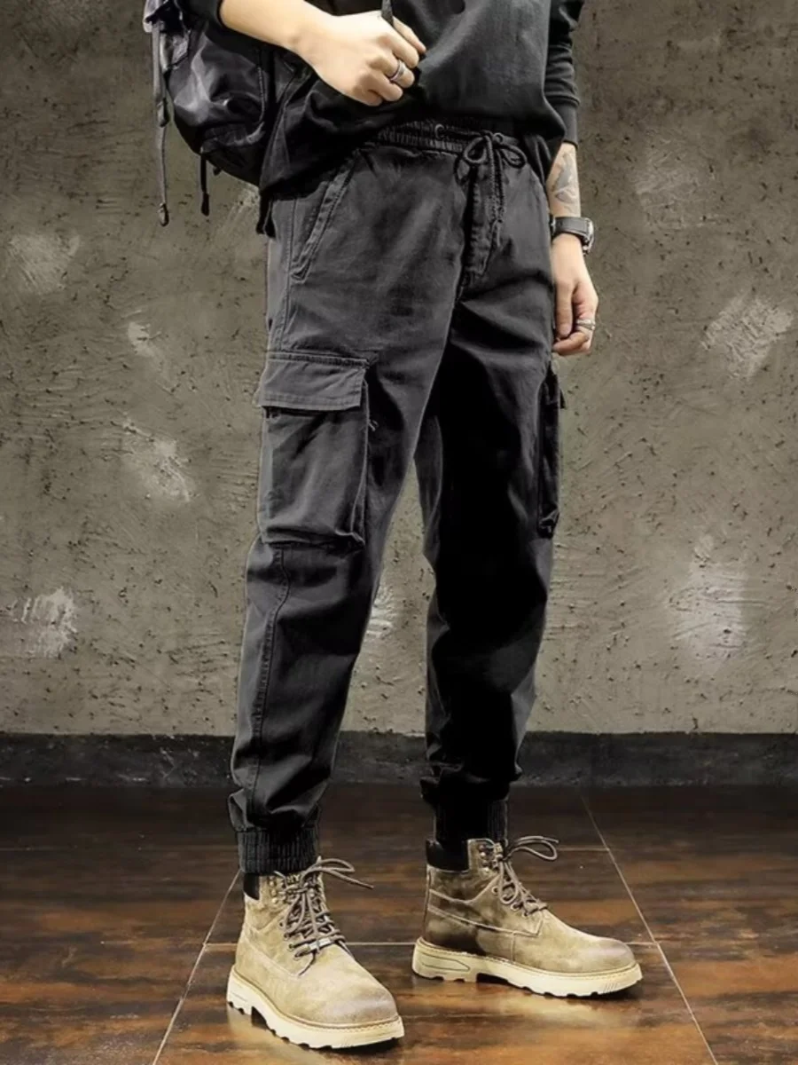 Loose Fit Workwear Trousers for Men Casual Cargo Pants with Cuffs for Construction Site Men Summer Thin Cotton Military Green