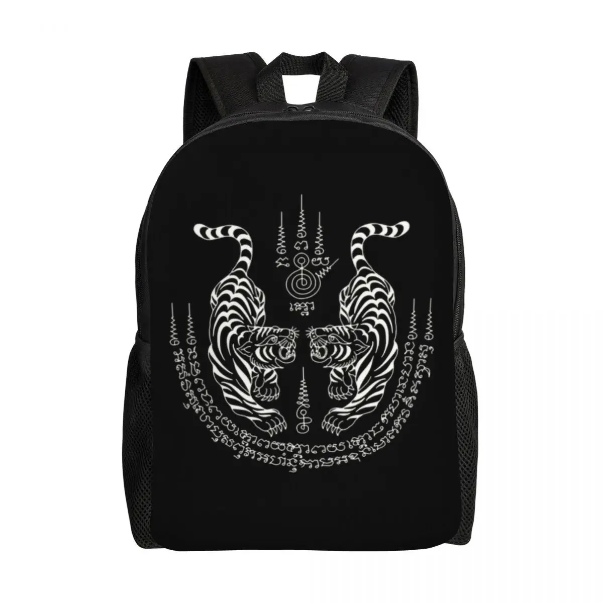 win Tiger Sak Yant Tattoo Backpacks for Girls Boys Thailand Muay Thai College School Travel Bags Bookbag Fits 15 Inch Laptop