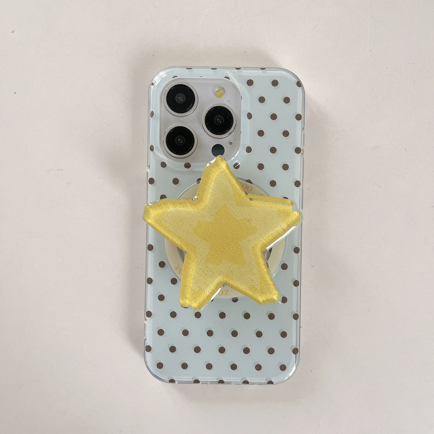 

Magnetic Double-Layer Blue Coffee Polka Dot + Big Star Stand Suitable for Apple for Iphone16Promax Case/For Iphone15Promax Case/14Pro Case/13 Iphonecase/Fashion Women's Mobile Phone Case/Simple Mobile Phone Case
