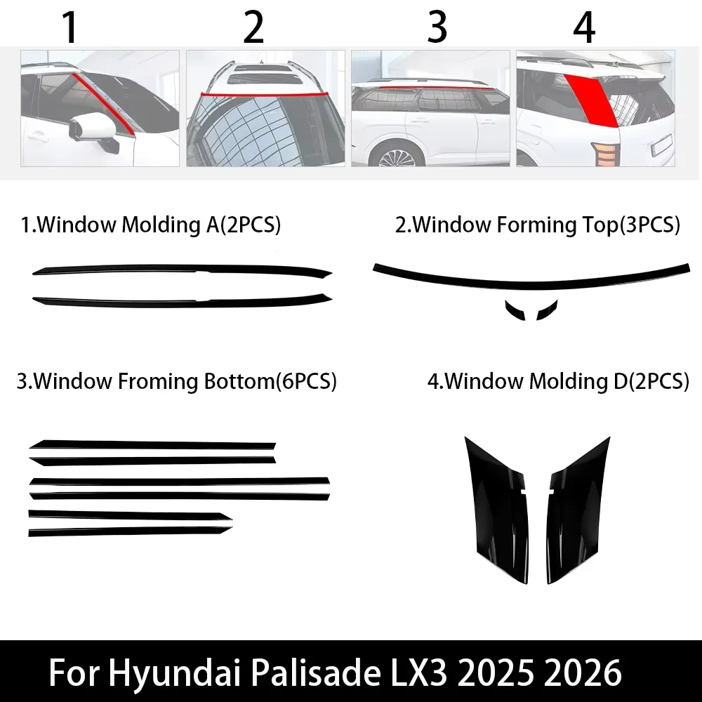 

Комплект из 13 накладок для декора окон и панелей D-стойки автомобиля, для Hyundai Palisade LX3 2026, ABS, аксессуары для внешнего стайлинга