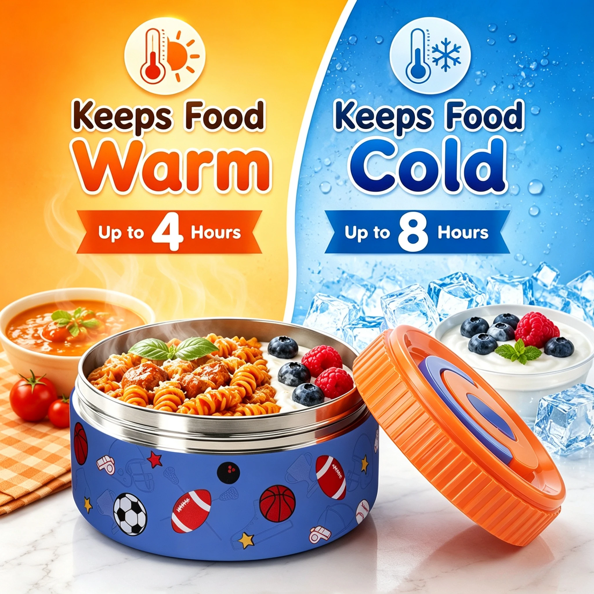 Cartoon-bedruckte Thermo-Lunchbox, tragbare, versiegelte Thermo-Bento-Box, stapelbar, mikrowellengeeignet, isolierter Lebensmittelbehälter für Schüler – Detail 1