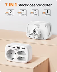 LENCENT-enchufe de pared múltiple para el hogar y la Oficina, enchufe 7 en 1 con 3 salidas de CA, 3 puertos USB y 1 Adaptador de enchufe múltiple tipo C