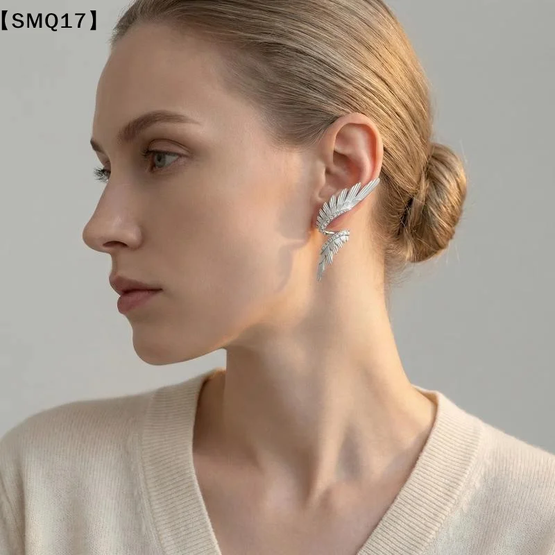 Simple Alloy Long Wing Stud Temperament Feather Earrings Silver Wings Shape Elf Ear Cuff Earrings Jewelry Accessories Gifts【SMQ】