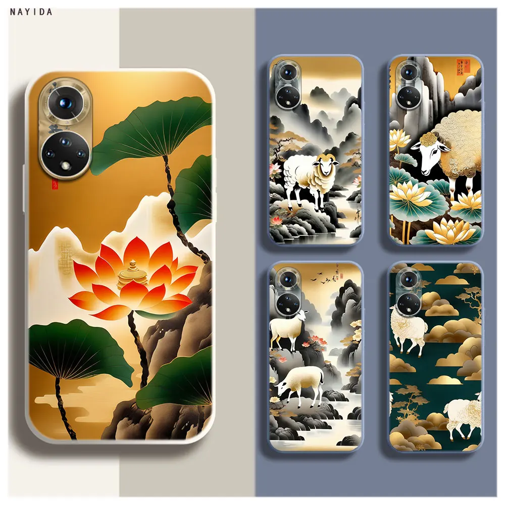 Phone Case For Honor 70 50 X6A X9B X7A X8A X9A Soft Silicone Original Cover Lotus Lamb Gold Foil