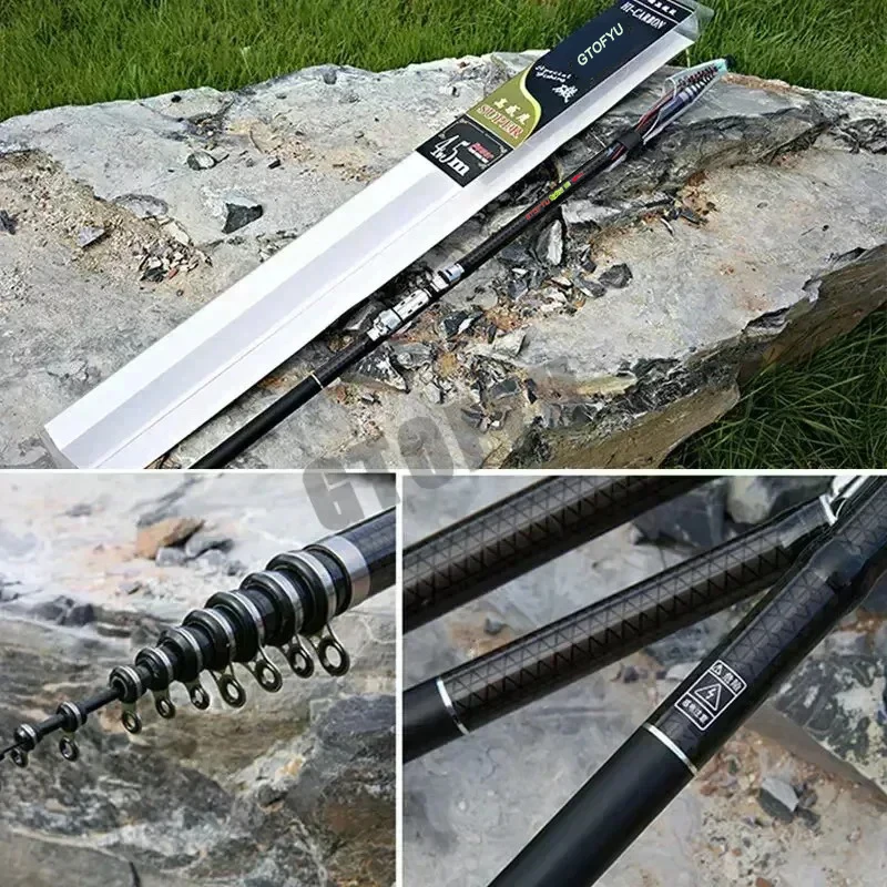 2.7M 3.6M 4.5M 5.4M 6.3M 7.2M Carbon Telescopic Rock Fishing Rod Ultra Light Rod Lure Carp Travel Ocean Spinning Fishing Rod
