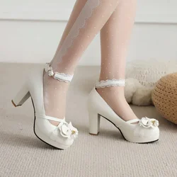 Sweet Lolita-Talons à Plateforme pour Bol, Chaussures de Princesse, Nministériels d Noir, Rose, Bleu, Perles, Sangle de Suspension, Escarpins, Mariage, Mode, Grand, 7-12 + Y