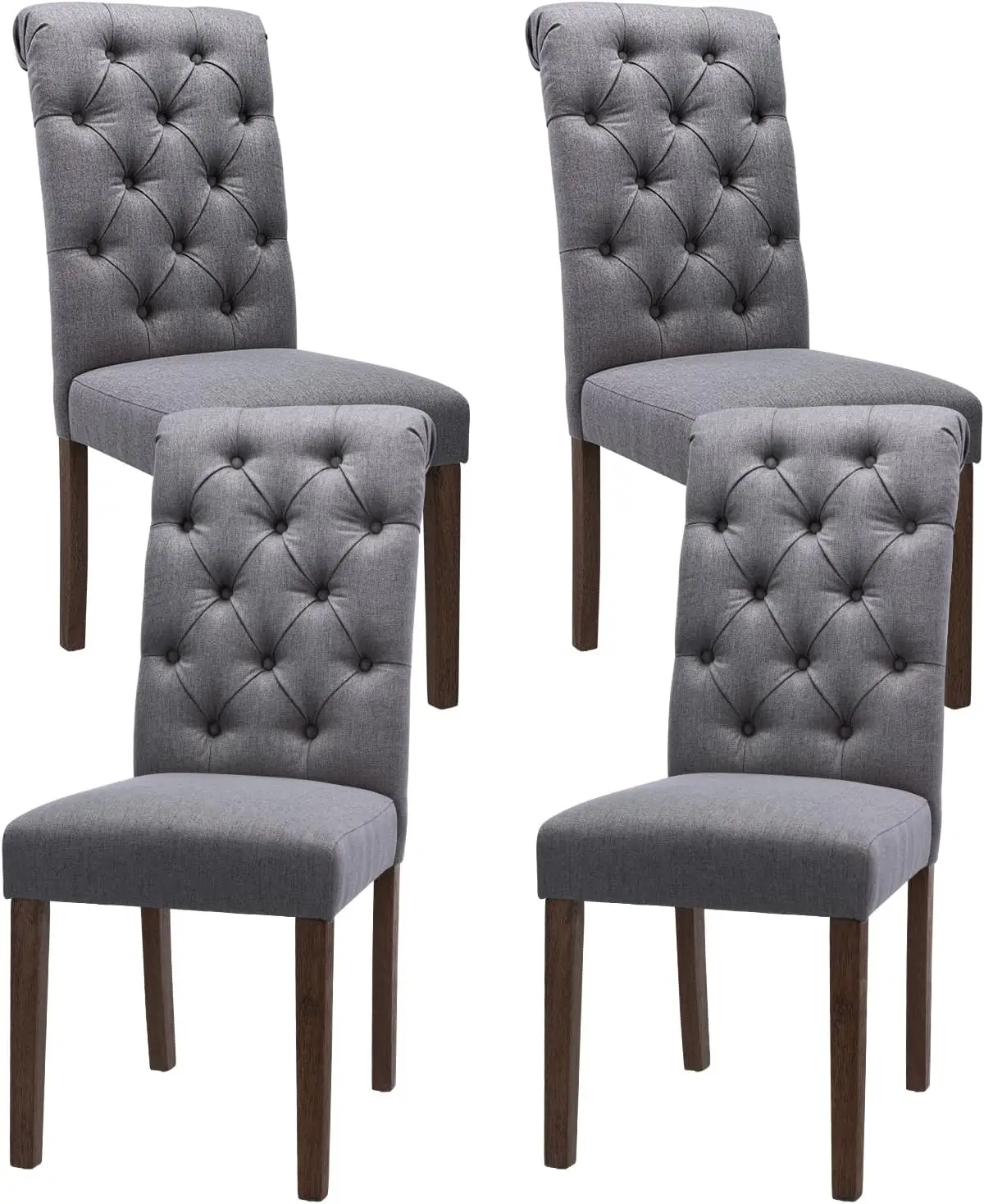 Tufted Dining Chairs Set of 4 Upholstered Parsons Dining Room Chairs Fabric Kitchen Side Chair with Wood Legs Dark Grey