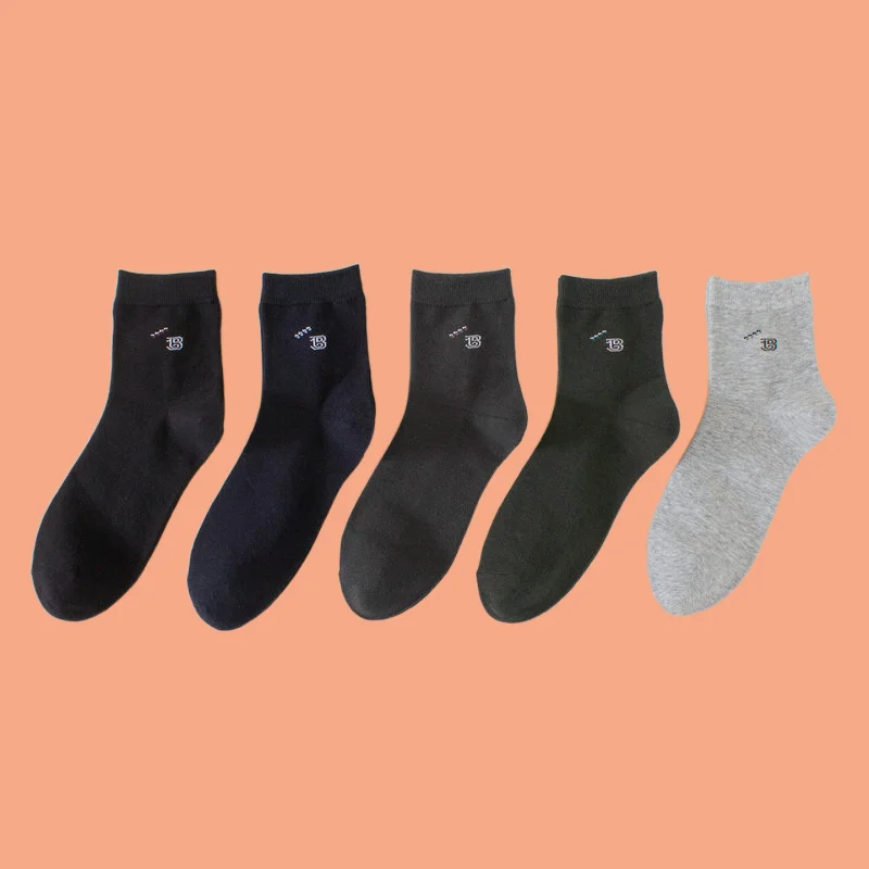 Calcetines de algodón peinado absorbentes para hombre, medias de tubo medio, simples e informales, otoño e invierno, 5/10 pares