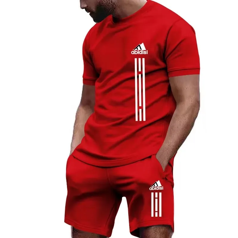 

Men's Summer Beach Sports Suit Casual Outdoor Basketball Sports Comfortable Two-Piece Set with Fashion Loose T-Shirt And Shorts