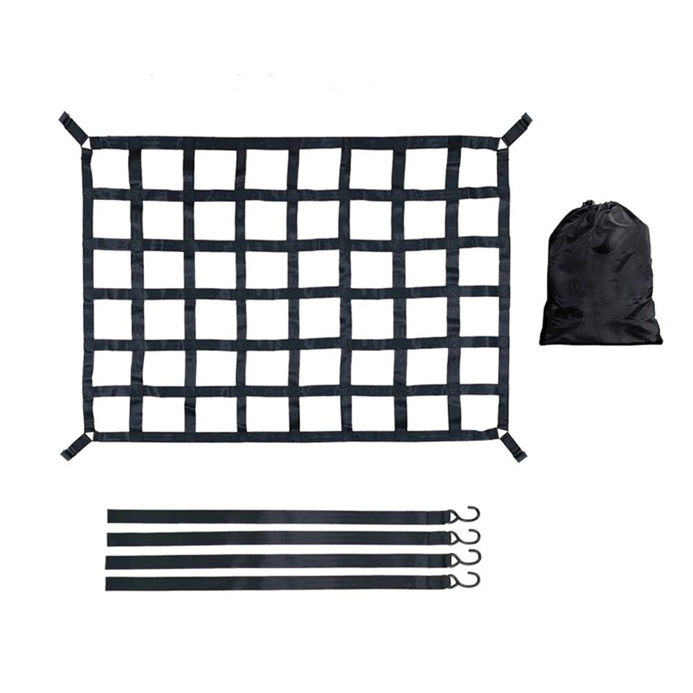 Car Trunk For Rooftop Mesh Cargo Net Polyester Webbing for SUV Truck For Roof Rack 127x106 cm 208x127 cm Secure Load Black