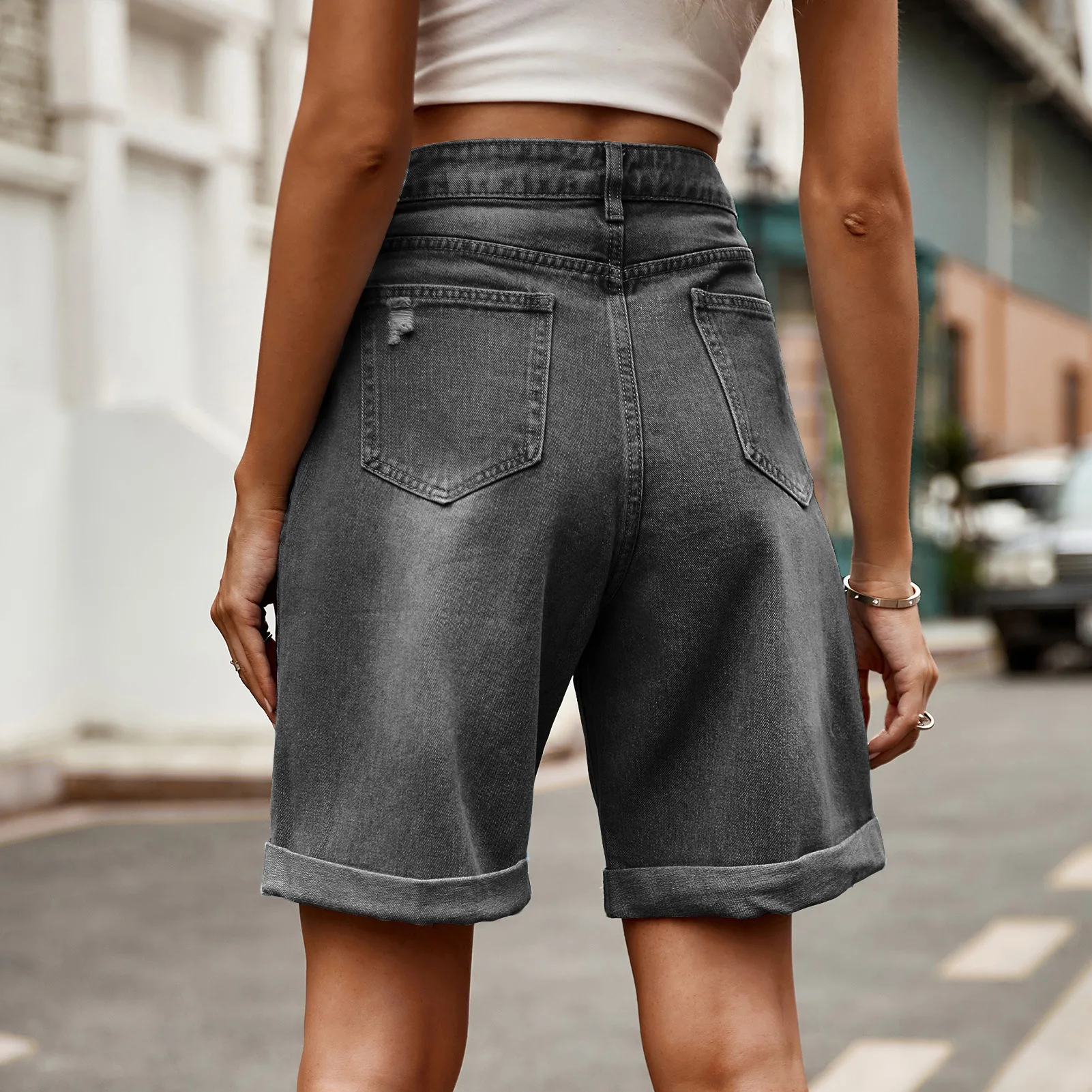 Denim Holes Shorts For Women Fashion High Waist Wide Leg Short Jeans Female Designer Casual Street Short 2025 New Bottoms