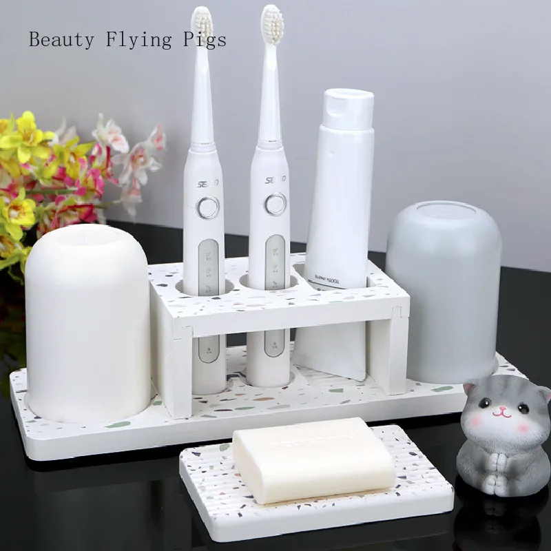 

Diatom Mud Bathroom Set Wash Accessories Toothbrush Holder Emulsion Bottles Tray Wedding Gift Household Plastic Mouthwash Cup