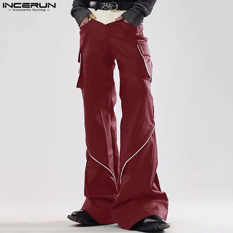 INCERUN 2025 American Style Stylish Trousers Men Spliced Contrast Side Pocket Design Pants Casual City Walk Male Loose Pantalons