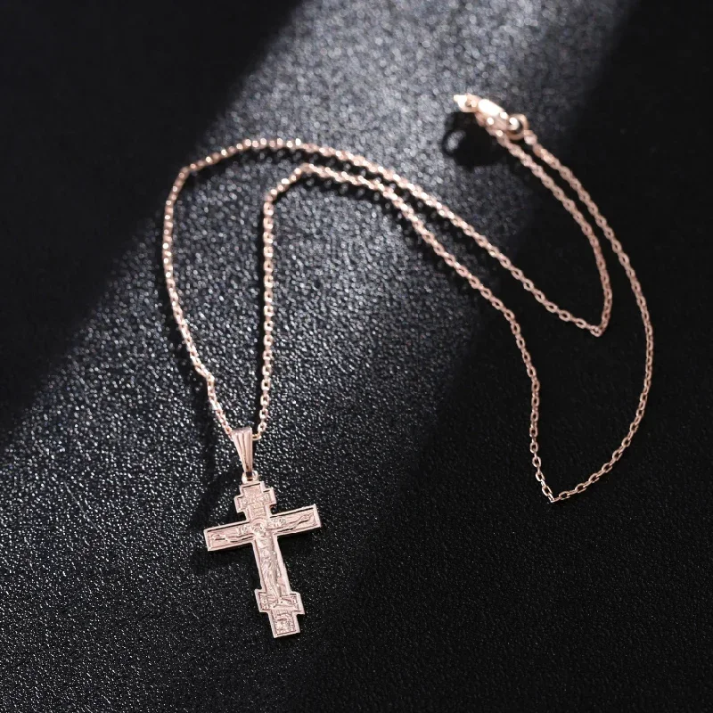 Shamty Orthodox Christianity Church Eternal Hierian Church Cross Pendant Chain Christian Jewelry Neckleace Woman Rose Gold Color