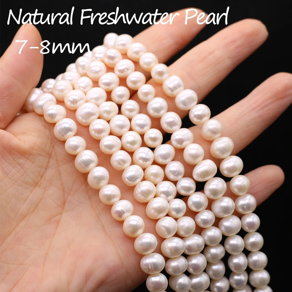 

7-8mm Natural Freshwater Pearls Bead Punching Round White Pearl Loose Beads for Making DIY Jewerly Necklace Bracelet Earrings