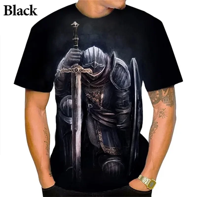 Ritter Templer 3D-Druck T-Shirt für Herren, Kreuzritter-Kreuz Krieger Pferd Grafik Casual Streetwear Mehrere Farben Streetwear – Detail 10