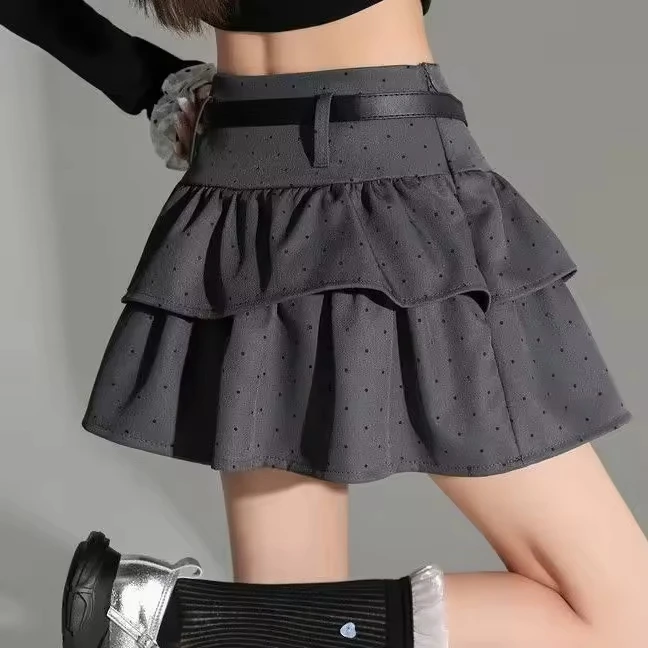 Grey Polka Dot Cake Skirt Women's Summer Senior Sense Thin A Word Fluffy Short White Skirt