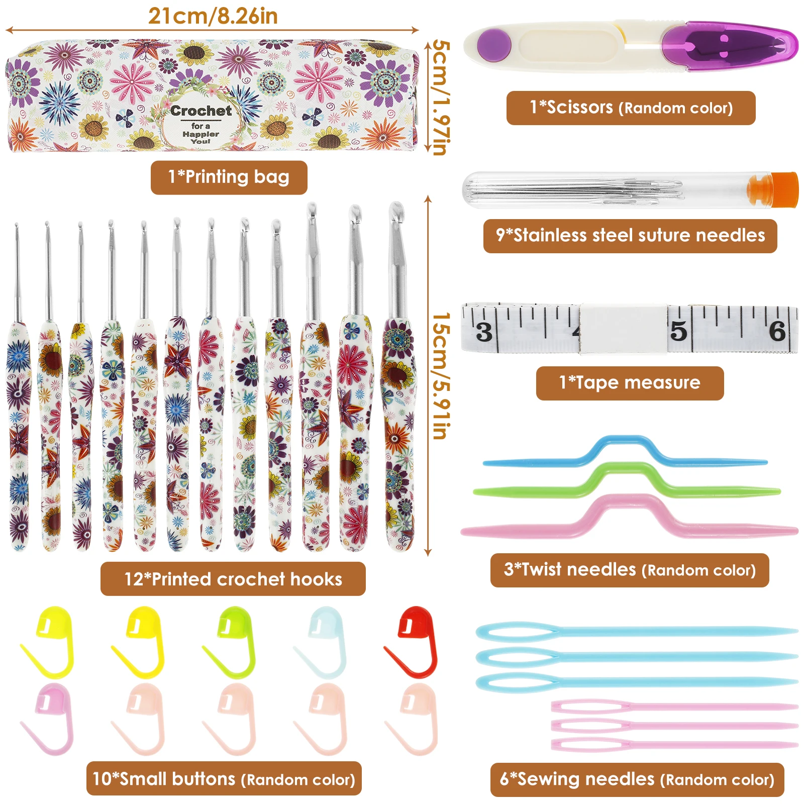 42Pcs Crochet Hooks Sets for Beginners Full Size Soft Handle Crochet Starter Set with Storage Bag Crochet Accessories Ergonomic