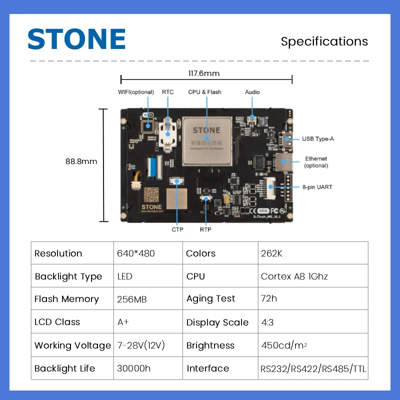 STONE A 5.7 inch Industrial HMI Display Panel TFT LCD with None Touch Screen RS232/RS422/RS485/TTL 640*480 for Arduino
