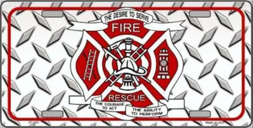 Fire Fighter Rescue License Plate Metal Tin Sign Picture Plaque Art Wall Decor