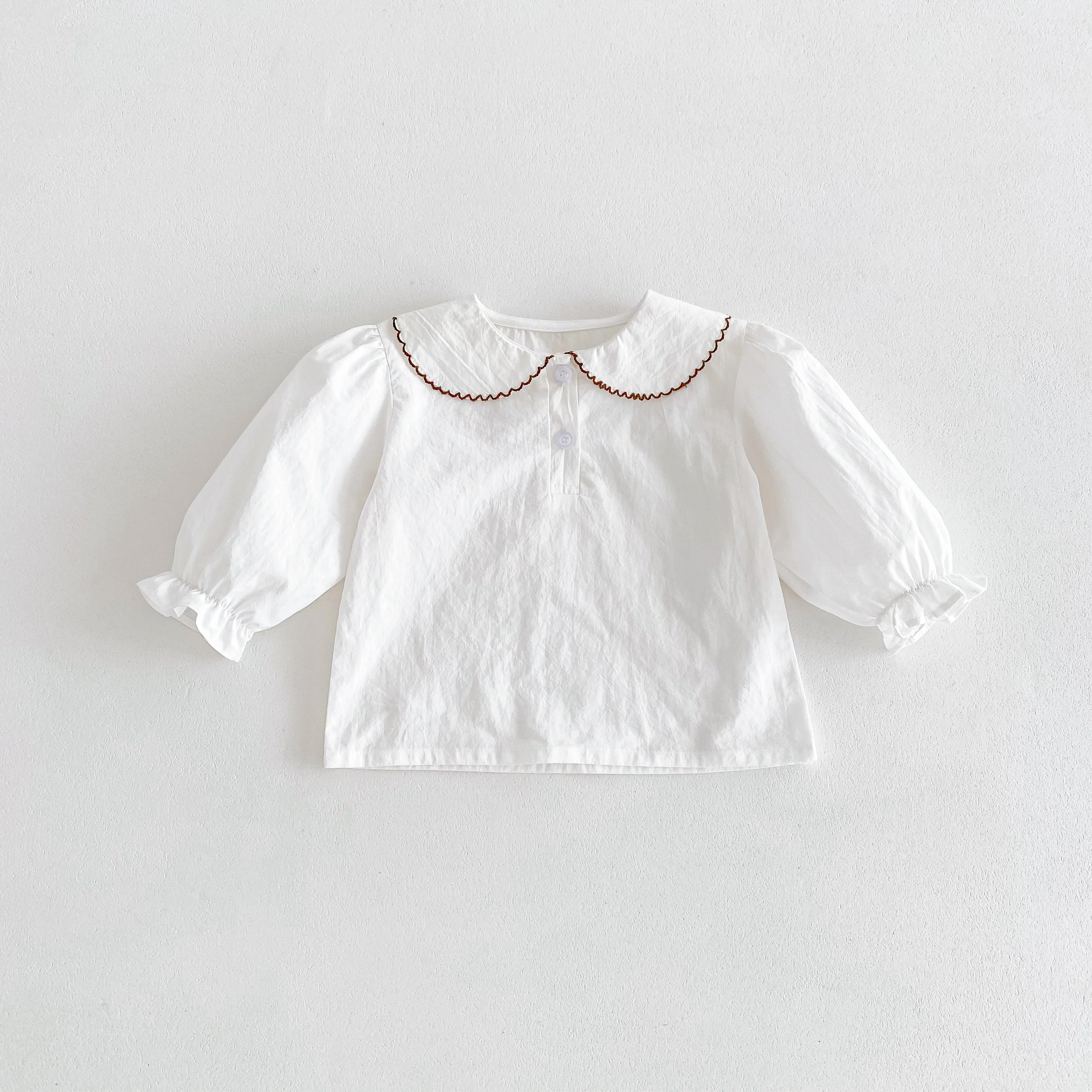 INS 2026 Baby Spring and Autumn New Fashion Solid Color Doll Collar Long Sleeve Shirt