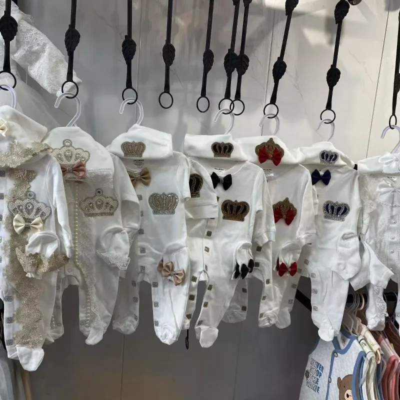 Ins Handmade Baby Cute Lace Collar Climbing Suit 3-piece Set New Baby Baptism Clothes Newborn Baby Romper High Quality Clothes