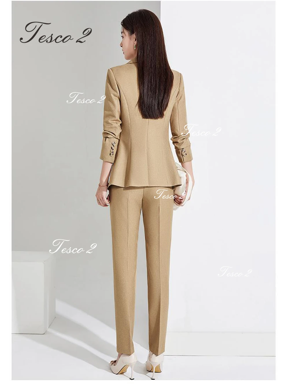 Camel – costume 3 pièces pour femmes, Chic et élégant, tenue de bureau, à la mode, pour fête de mariage