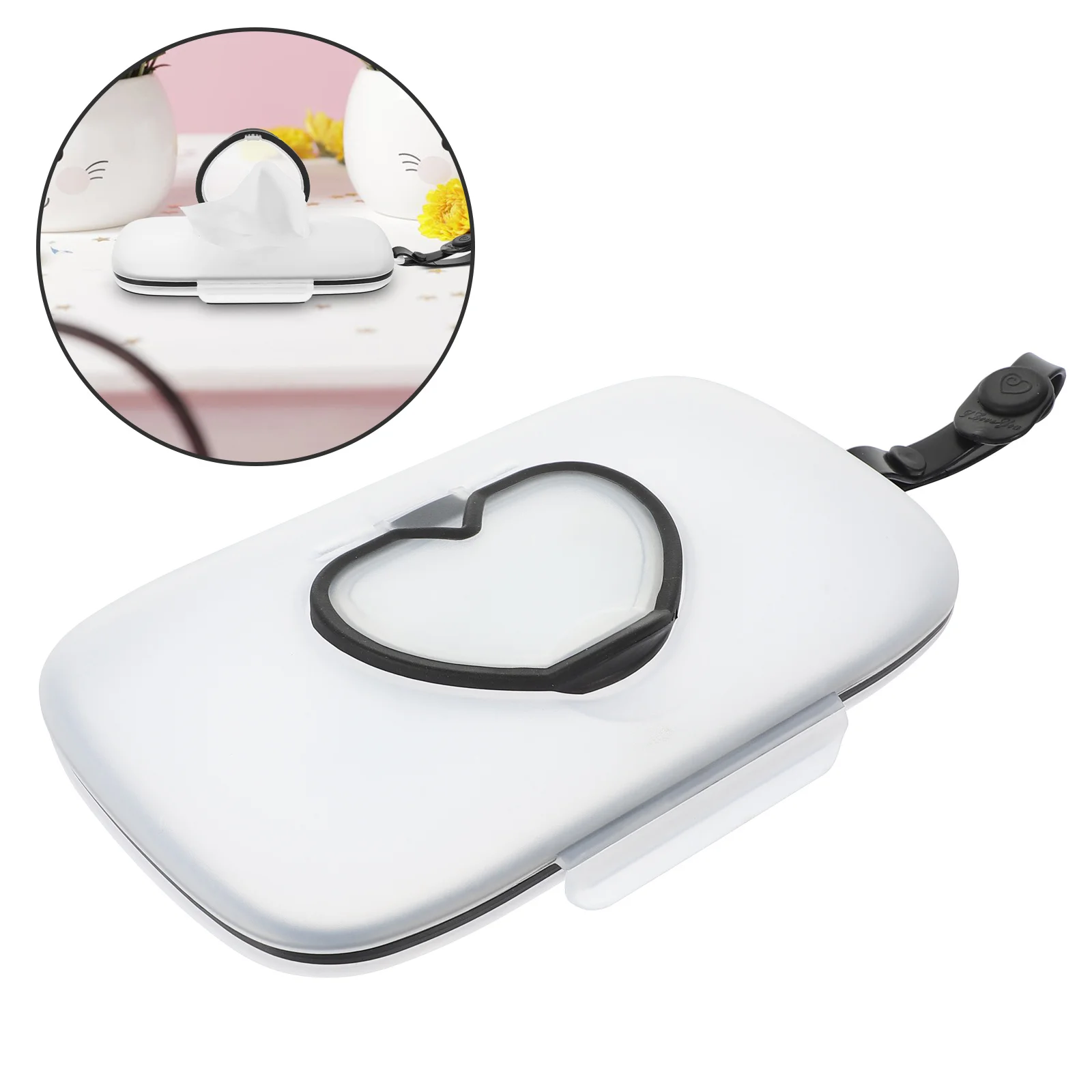 Soporte de toallitas para bebé, portátil, compacto, ligero, tapa de corazón, gran capacidad, sello húmedo, dispensador de toallitas para guardería de viaje