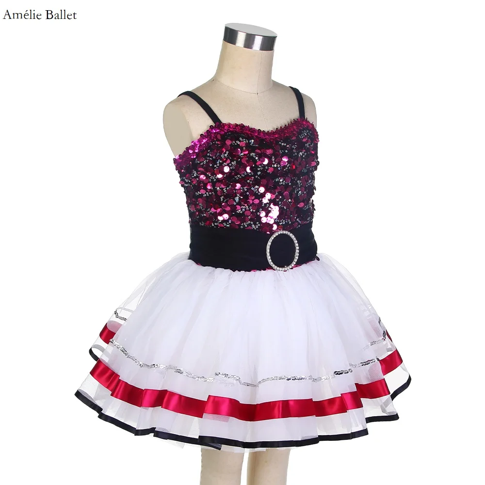 15014 Rose Red Sequin Top Mieder Kind Leistung Dance Kostüme Jazz & Tap Ballett Leistung Tutu Ballerina Tanz Kostüm