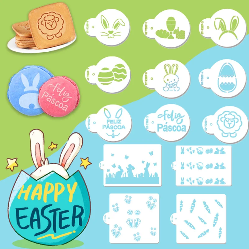 Easter Rabbit Painting Template DIY Sheep Egg Coffee Garland Drawing Stencils Biscuit Spray Mold Hollow Out Decoration Reusable