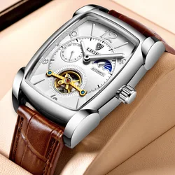 2024 LIGE New Men Watch Automatic Mechanical Watch for Men Business Sport Wristwatch Luminous Waterproof Leather Belt Clock Male