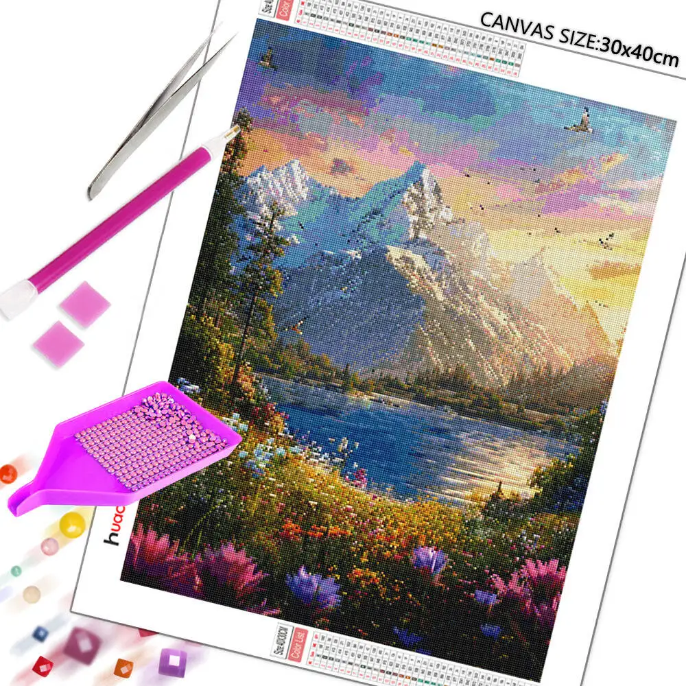 Huacan كامل مربع جولة الحفر الماس اللوحة روز السماء المرصعة بالنجوم الماس الفسيفساء المشهد الفن اللوحات الزخرفية #2