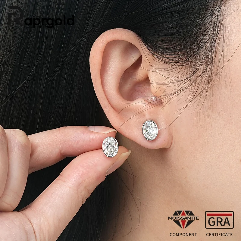 

RAPRGOLD 6x8mm 1.5ct Solitaire Oval Cut Moissanite Stud Earring for Women S925 Sterling Silver Piercing Earrings Jewelry Gifts