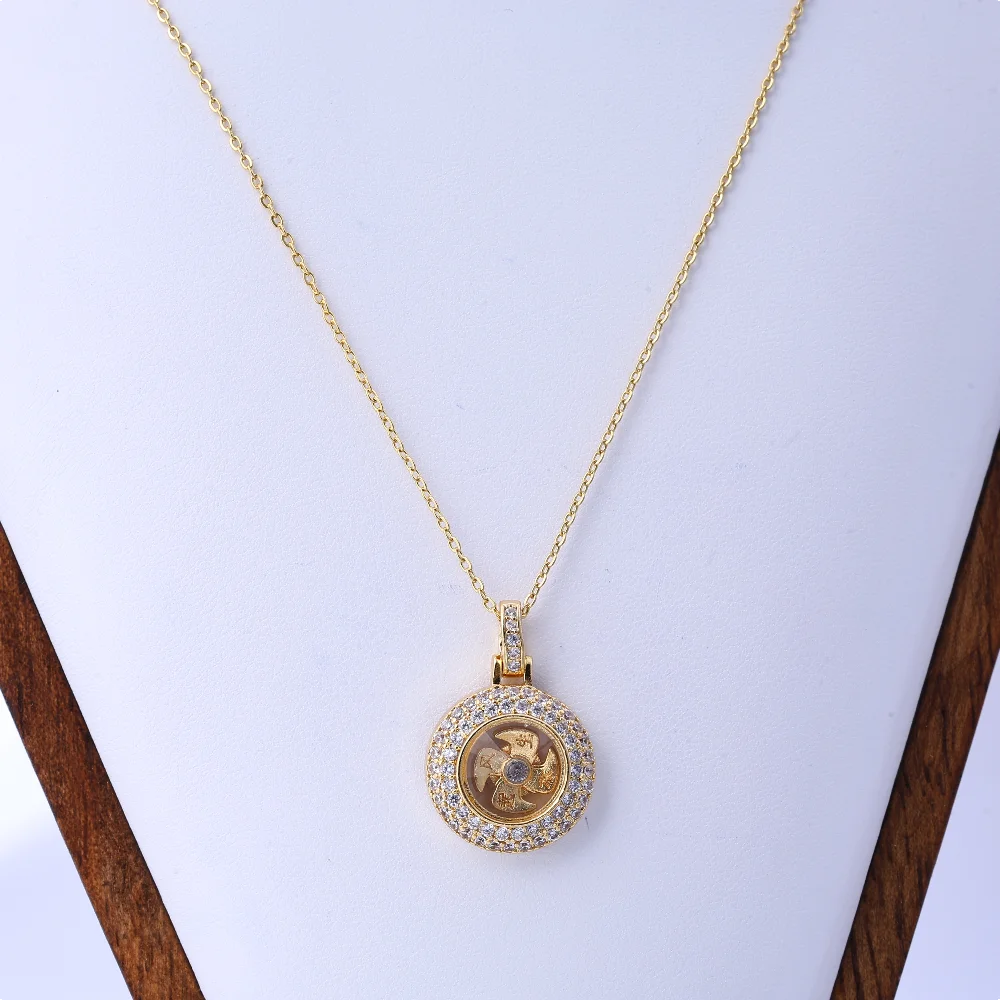New vintage-inspired diamond-inlaid rotating necklace, unisex design