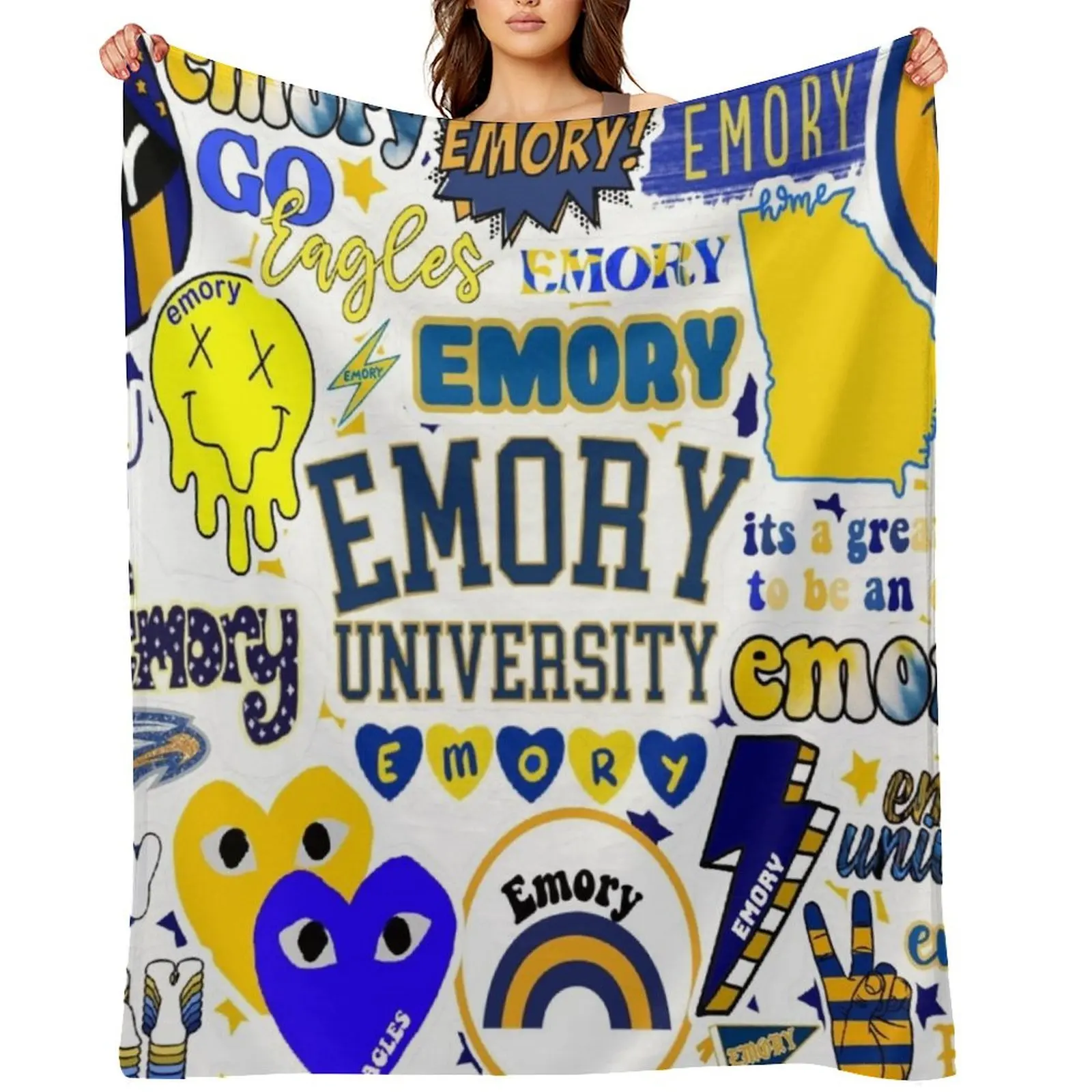 

E M O R Y Eagles Collage Design Throw Blanket christmas gifts Travel Plaid on the sofa Bed Blankets