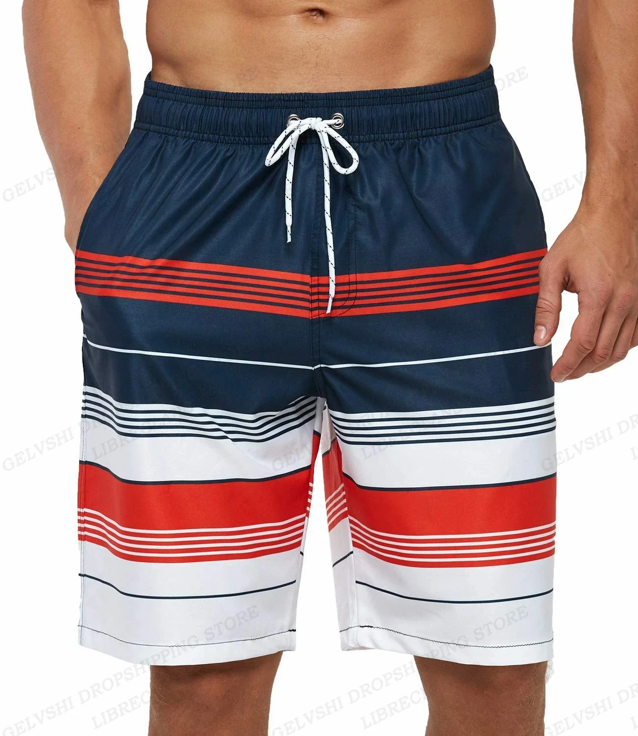 Summer Men\'s Hawaii Beach Swimming Shorts 3d Stripe Printed Pattern Board Shorts Casual Fashion Vacation Men\'s Shorts S-2XL