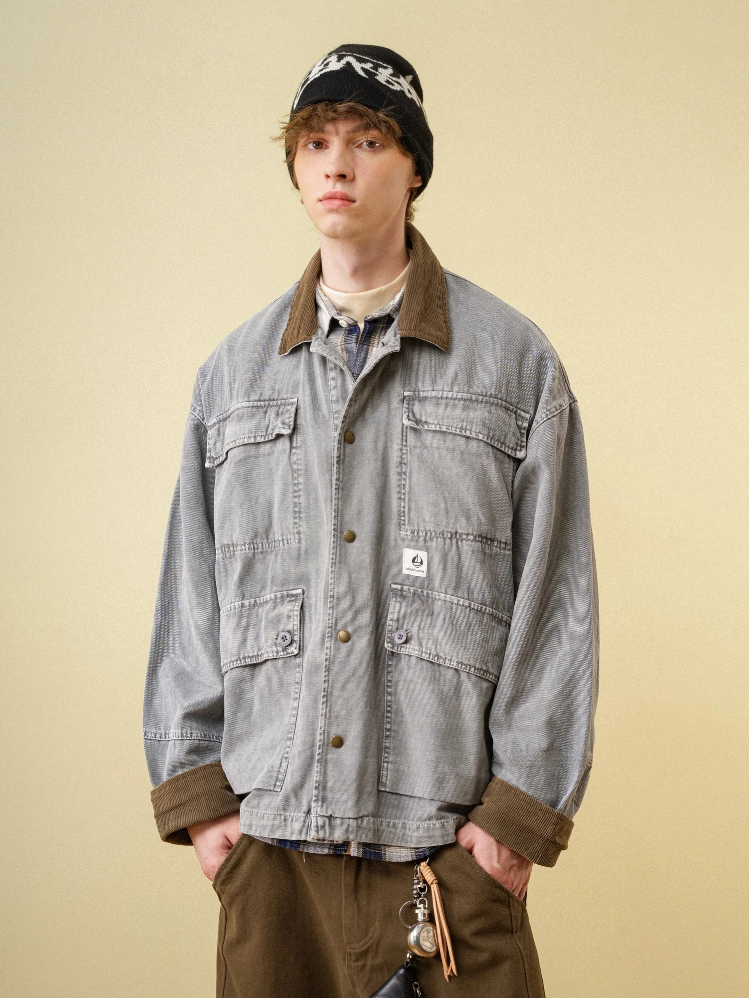 

Loose Fit Detroit Workwear Jaet for Men Trendy Spring Autumn Multi ket Turn-down Collar Outerwear Youth ular Sle
