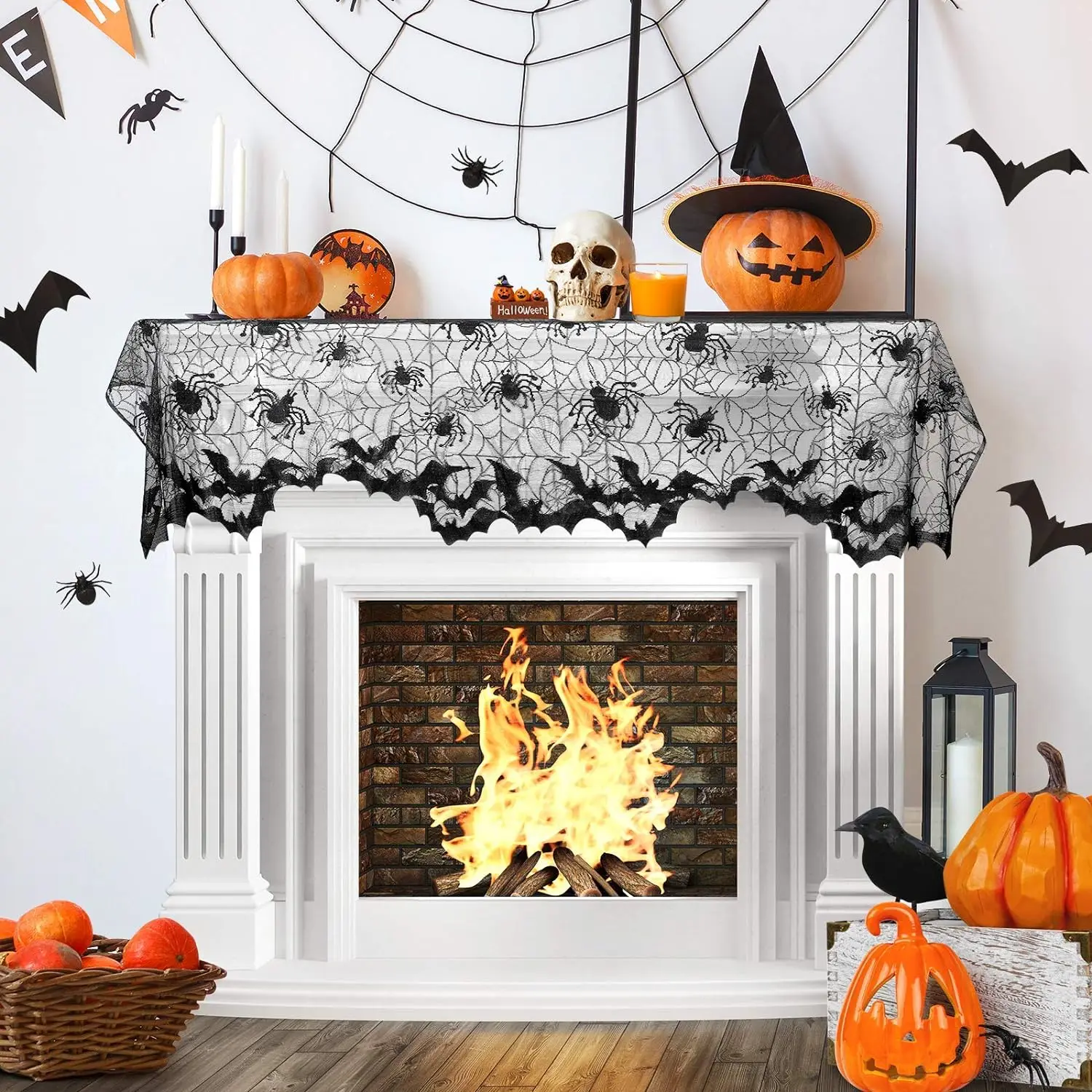 Halloween Black Lace Spider Web Decor Multi-use Lamp Shade Cover Tablecloth for Home Dining Table Holiday Party Ornament - view 6