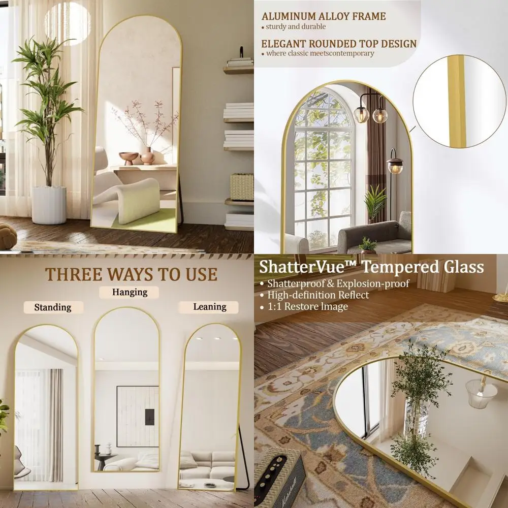 Gewölbter goldfarbener Ganzkörperspiegel 65 x 24 – stehender, hängender oder lehnender Körperspiegel mit Aluminiumrahmen