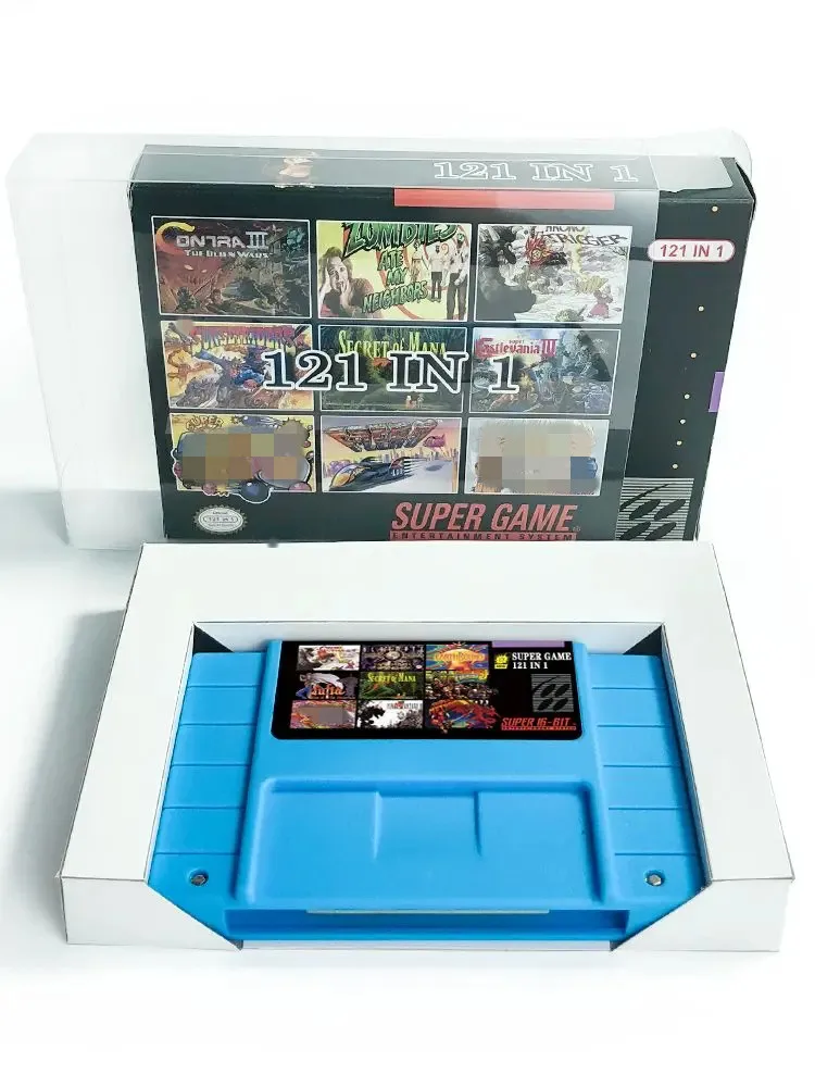 Super 121 in 1 Multi Game Cartridge for SNES 16 Bit NTSC Console with Box Donkey Game Kong 2 Fantasy