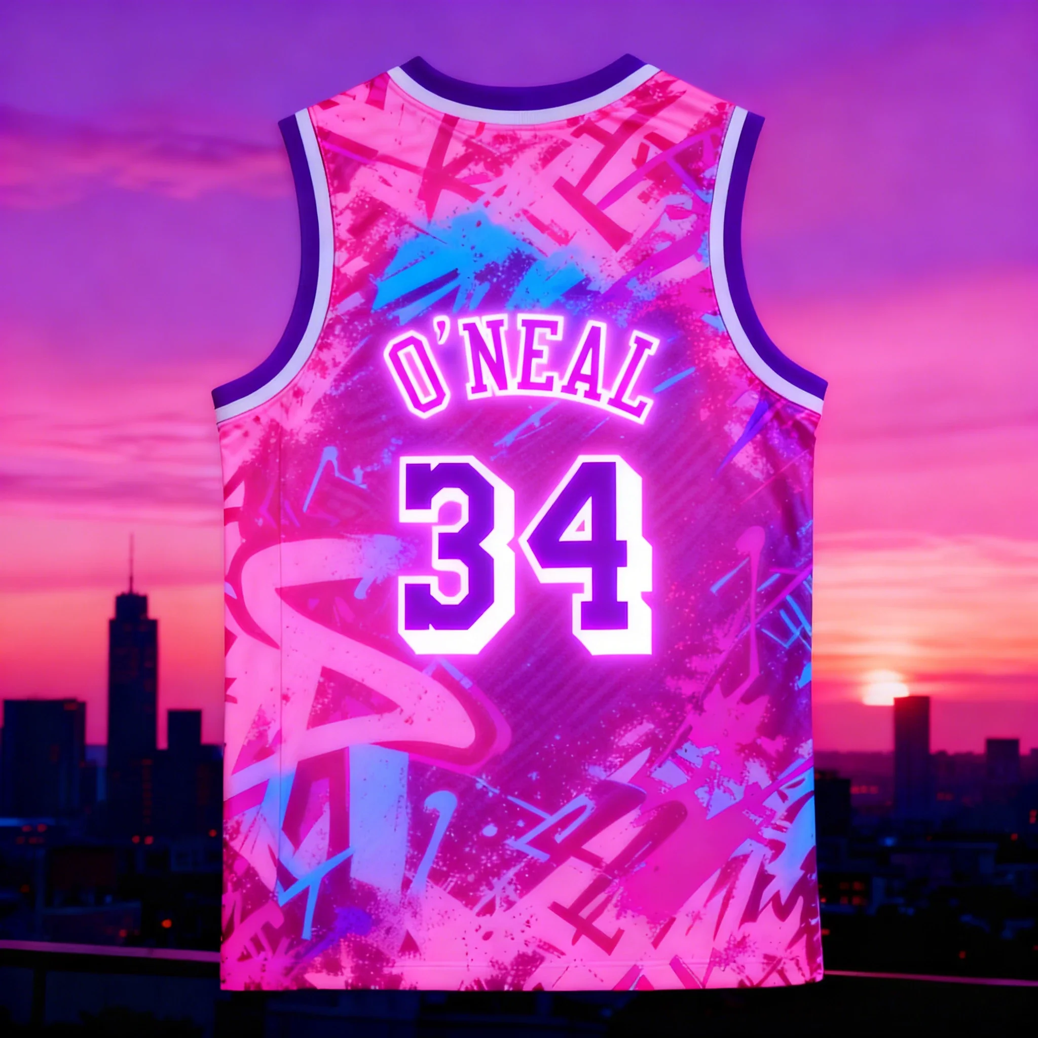 Camiseta sin Mangas de Baloncesto Shaq 34 Rosa y Morado con Estampado de Grafiti 3D, Último Modelo 2026, para Hombres, Mujeres y Familias