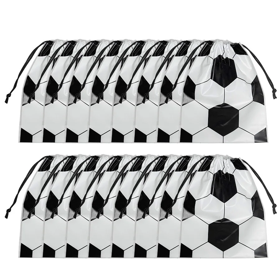 20/50Pcs Football Design Drawstring Bag Soccer Birthday Sports Theme Party Candy Gift Wrapping Plastic Bag Decoration Supplies