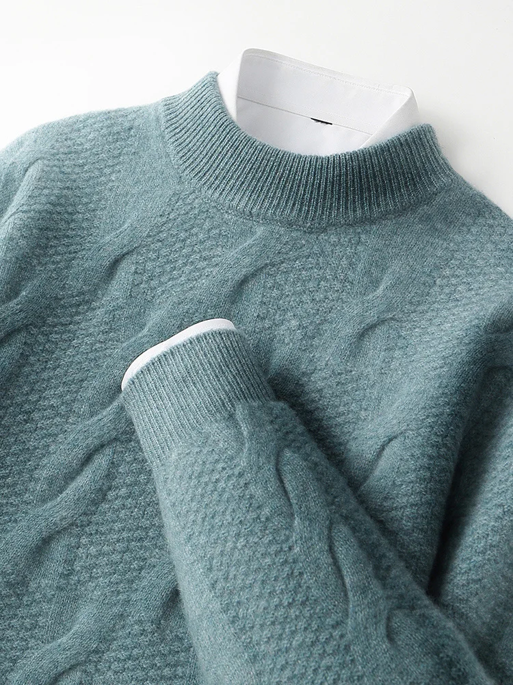 

Мужской пуловер из 100% чистой шерсти, осень-зима, высококачественный однотонный свитер с круглым вырезом и цветочным принтом, свободные универсальные вязаные топы, умные повседневные