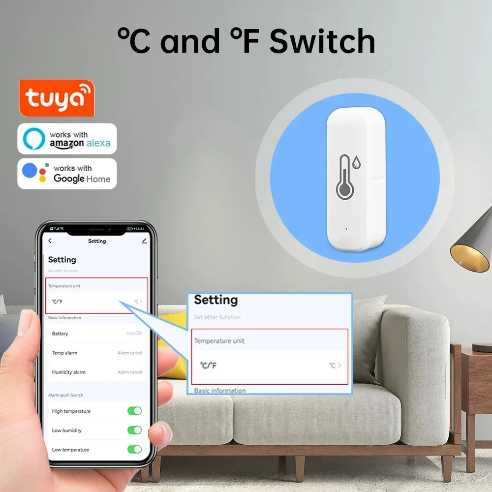 Tuya WiFi Temperature and Humidity Sensor 2-Piece Security Home Automation Indoor Baby Monitoring Thermometer Works with Alexa G image 6