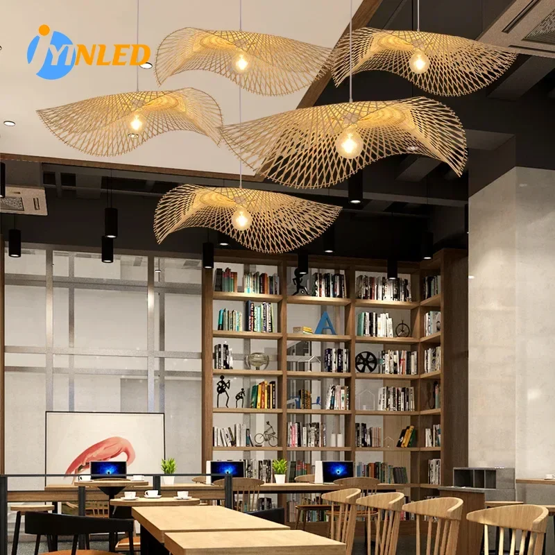 

3PCS Handmade Rattan Wicker Pendant Lights E27 bamboo Lamp Fixture Hanging chandelier for Restaurant Home Bar Cafe Hallway Decor