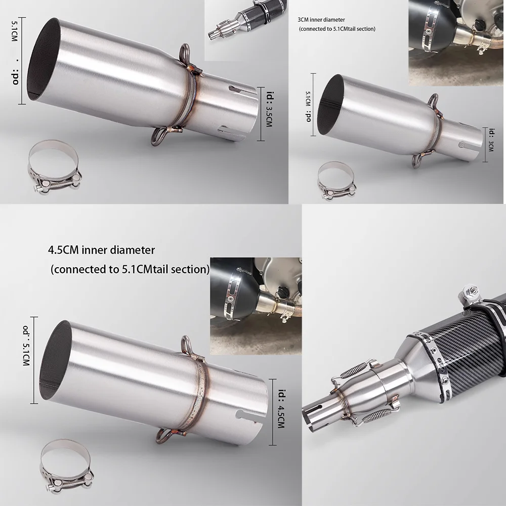 محول عالمي لعادم الدراجة النارية من الفولاذ المقاوم للصدأ 28/30/35/40/45 إلى 51 ملم مناسب لمعظم تركيبات الدراجات النارية